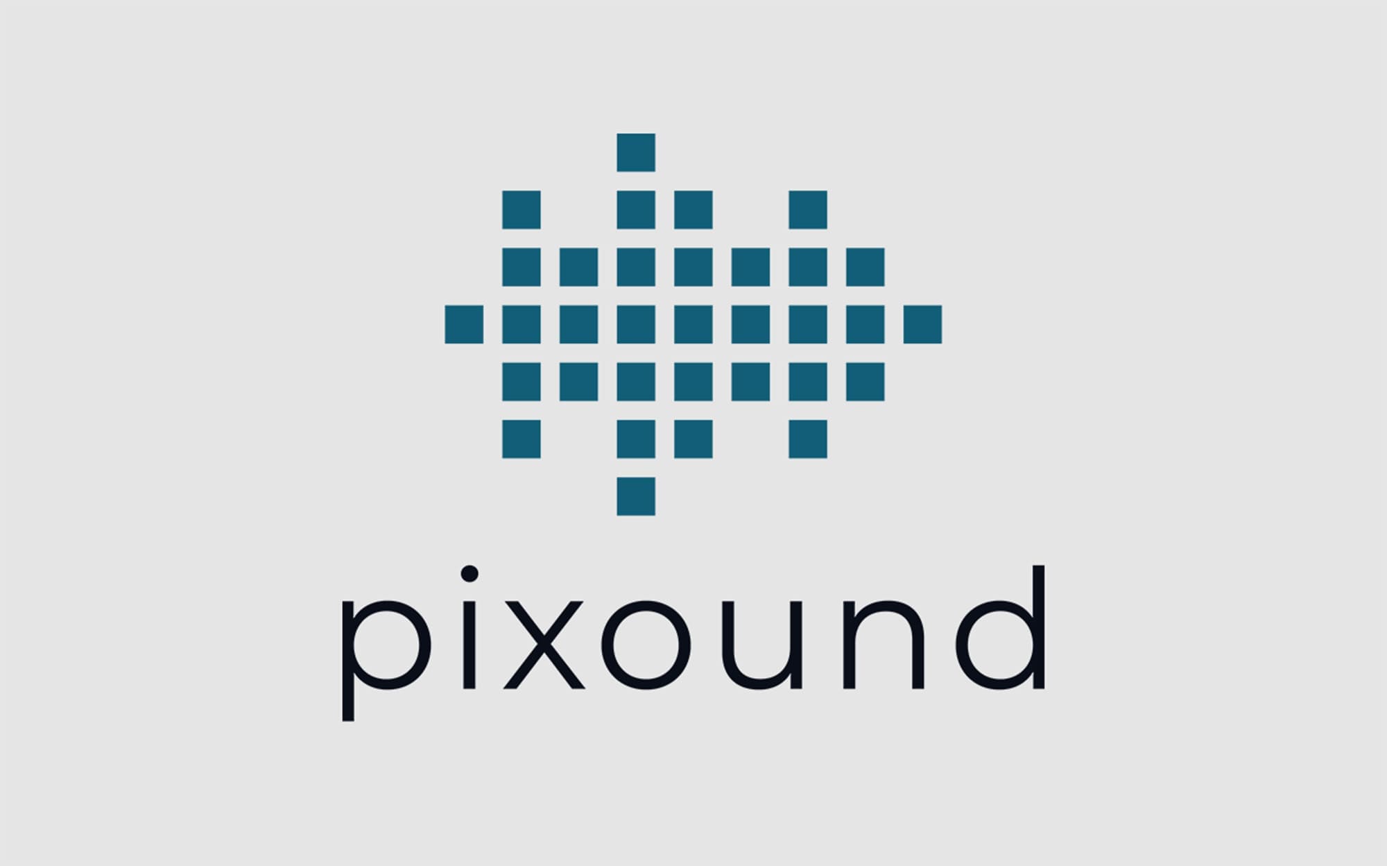 Logotype Pixound en haute définition. Un monogramme graphique représentant des ondes sonores pixélisées en dégradés de bleu, symbole de créativité digitale.